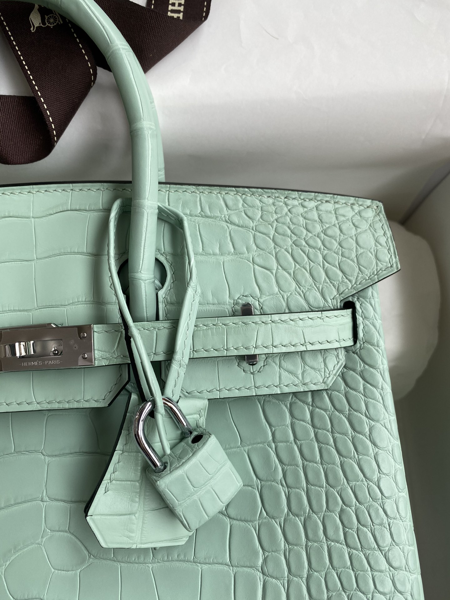 Hermes Birkin 25CM Handmade Bag In Vert D'eau Matte Alligator Leather